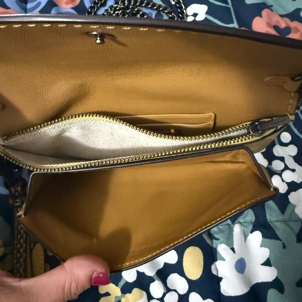 Coach Mustard Yellow Leather Crossbody Bag with Snakeskin handle - Picture 4 of 5